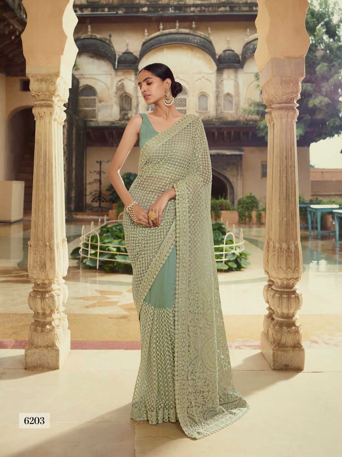 Amazing Light Green color Heavy Designer saree with blouse - Joshindia