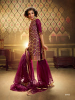 purple color georgette satin sharara style suit - Joshindia