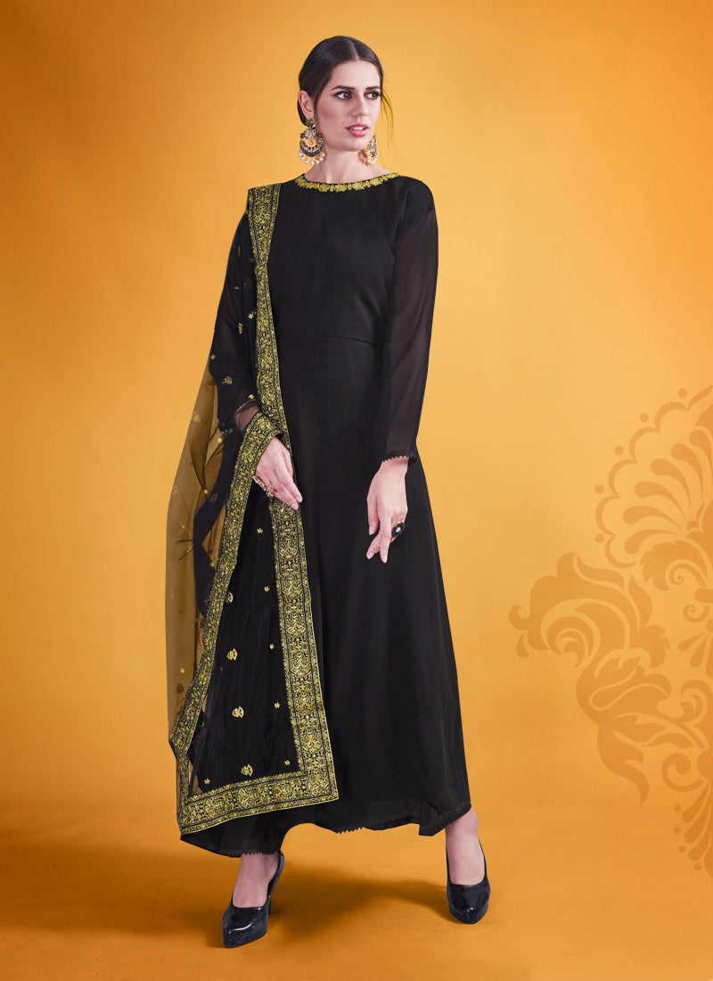 Black Color Georgette Designer Kurta Set - Joshindia
