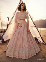 New designer mirror work lehenga choli buy now in peach color - Joshindia