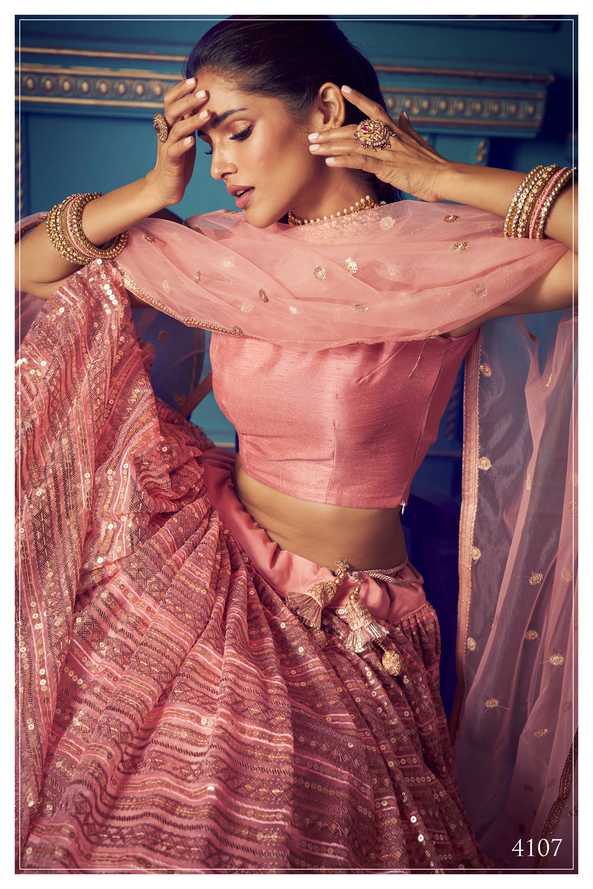 Classic Coral pink color designer lehenga choli buy it now - Joshindia