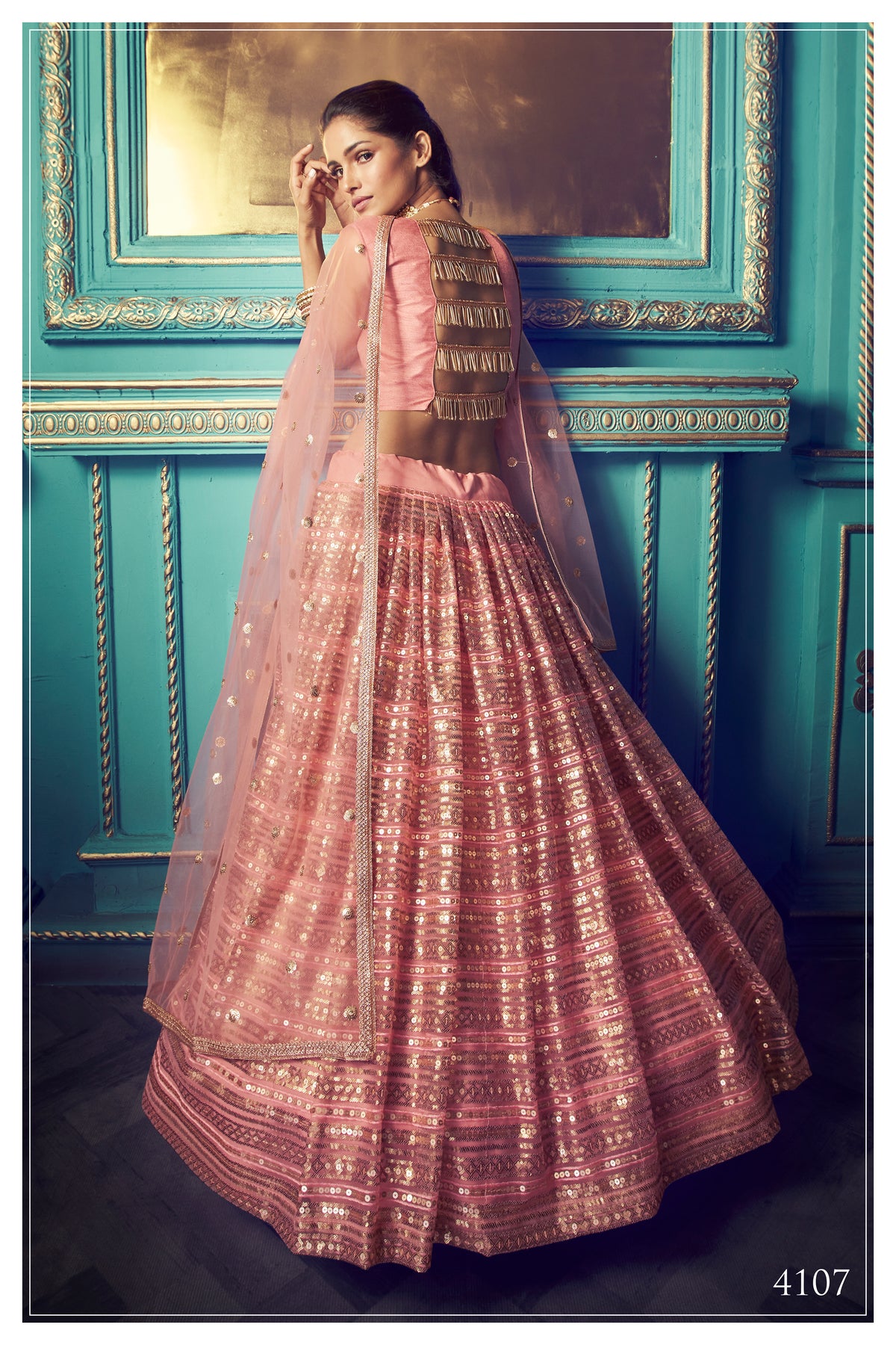 Classic Coral pink color designer lehenga choli buy it now - Joshindia