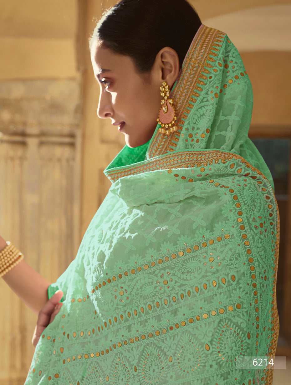 Amazing Pear Green color Designer saree - Joshindia