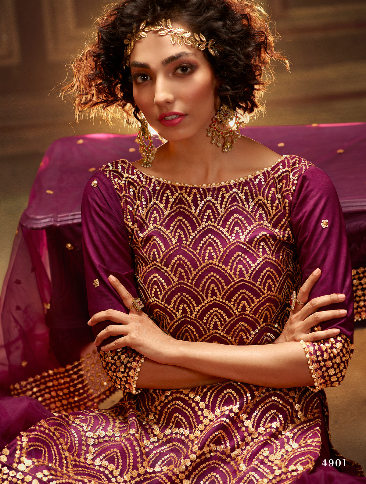 purple color georgette satin sharara style suit - Joshindia