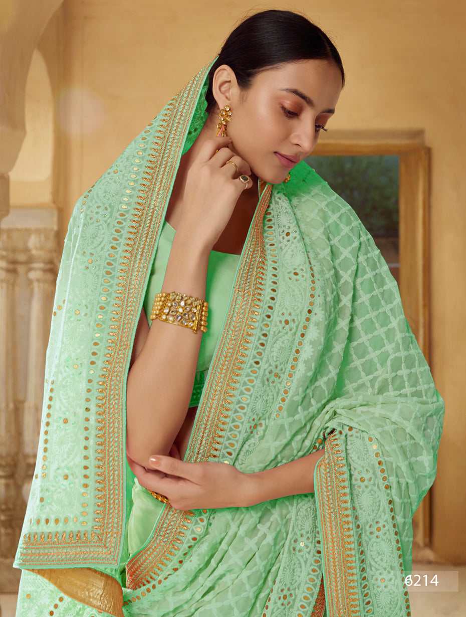 Amazing Pear Green color Designer saree - Joshindia