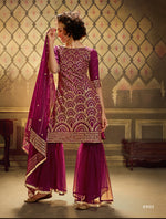 purple color georgette satin sharara style suit - Joshindia