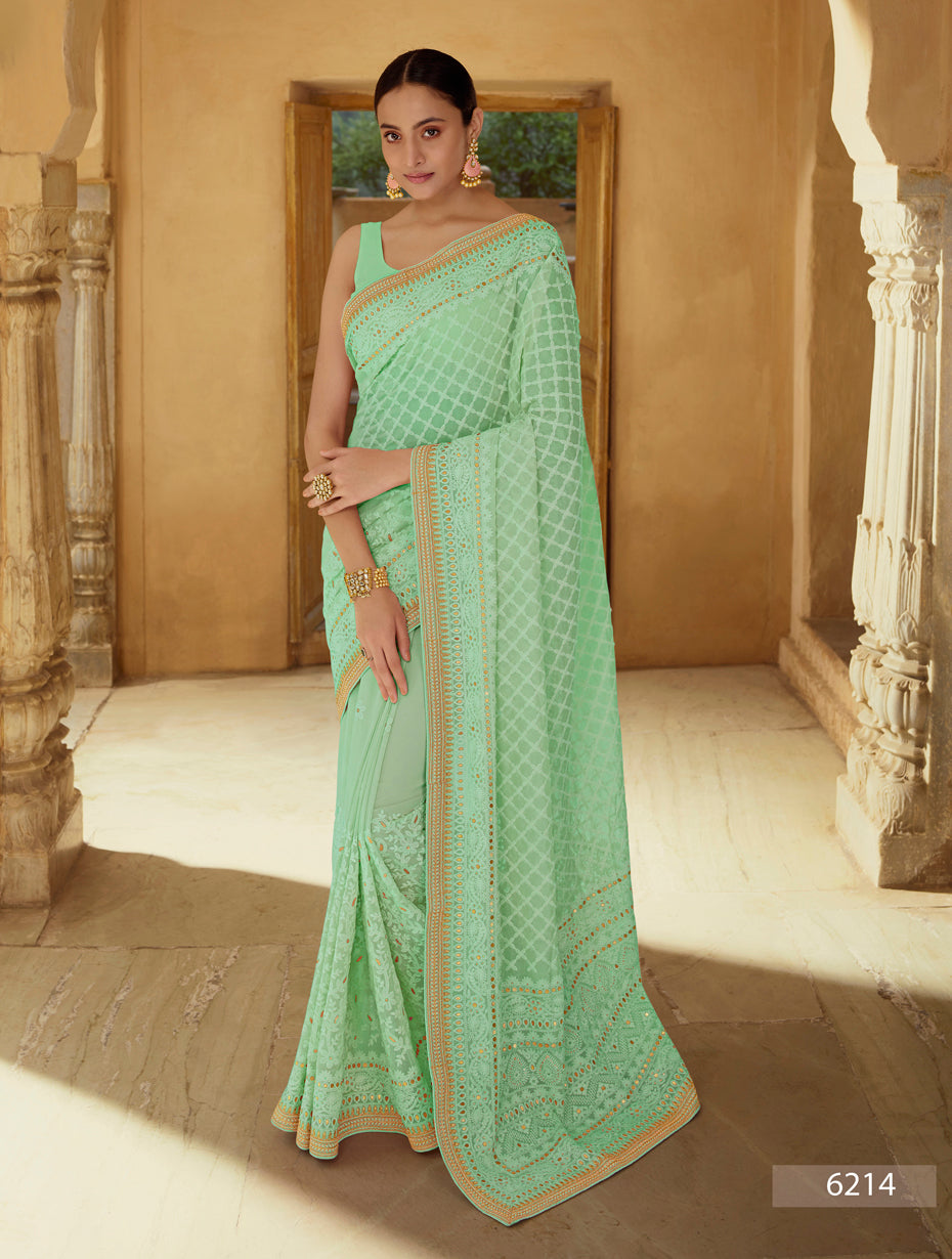 Amazing Pear Green color Designer saree - Joshindia