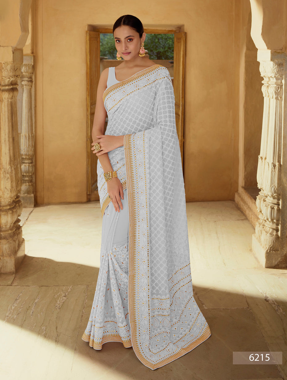 Traditional look Grey color silk saree - Joshindia