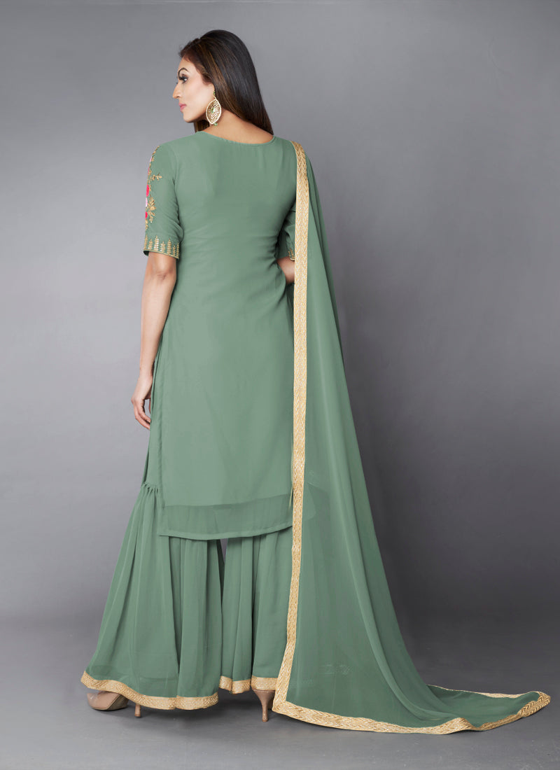 Pista Green Color Georgette Designer Kurta Set - Joshindia