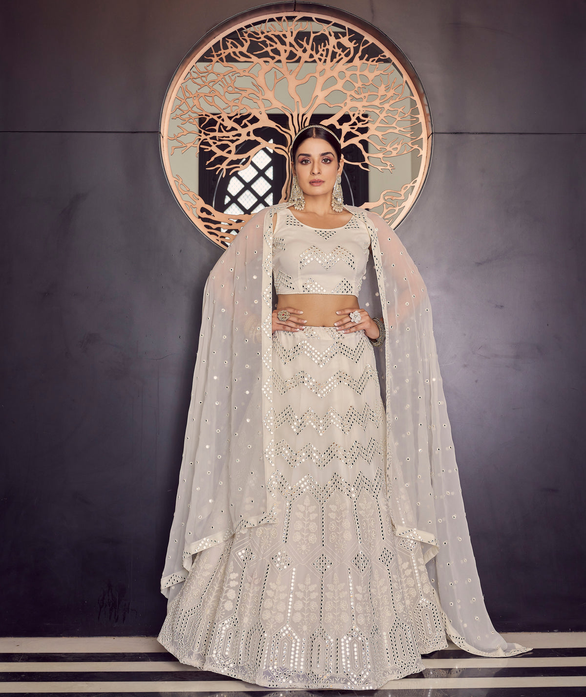 Beautiful georgette White lehenga choli at affordable price buy online - Joshindia