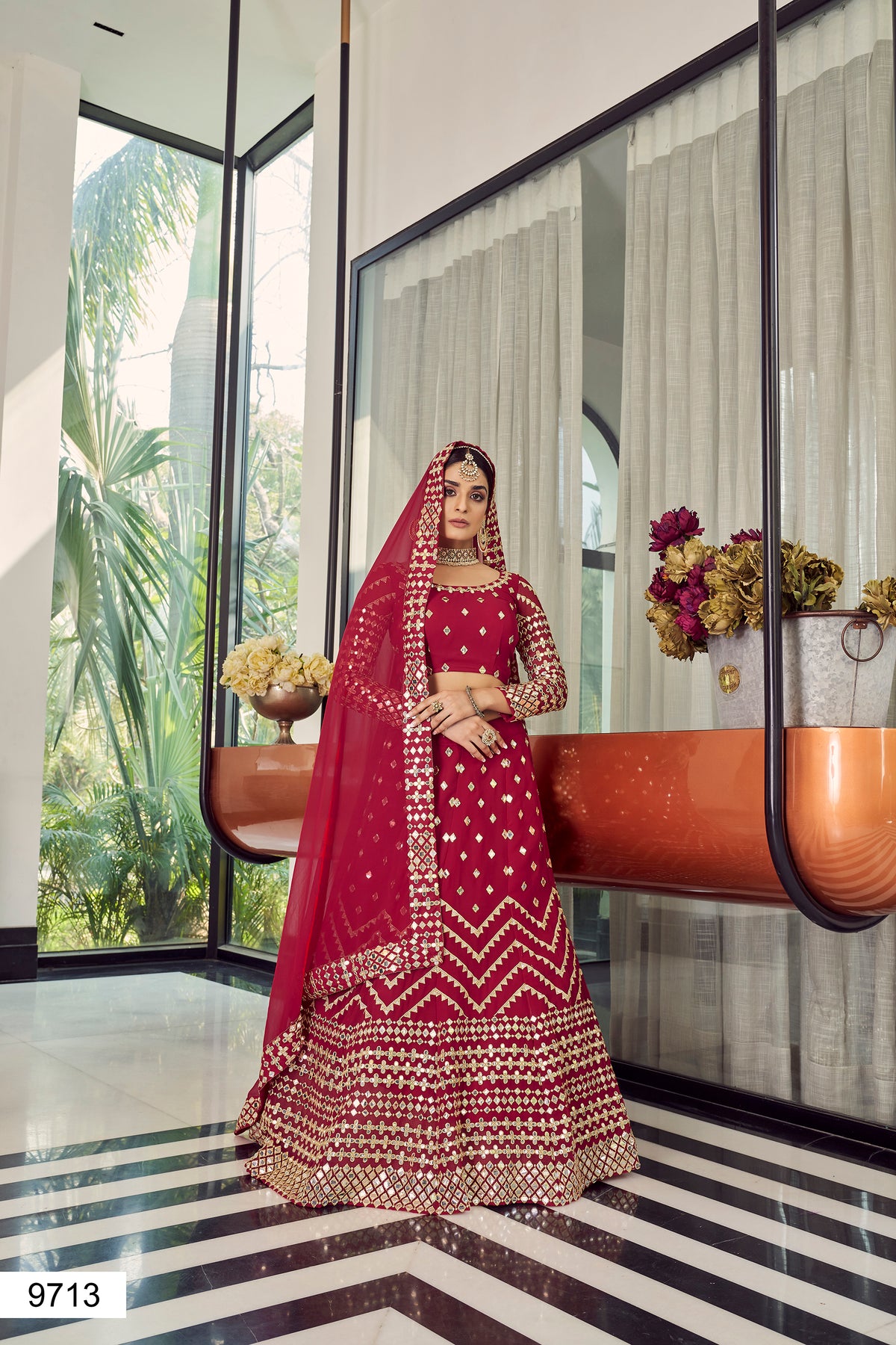 coral red color heavy designer lehenga choli - Joshindia