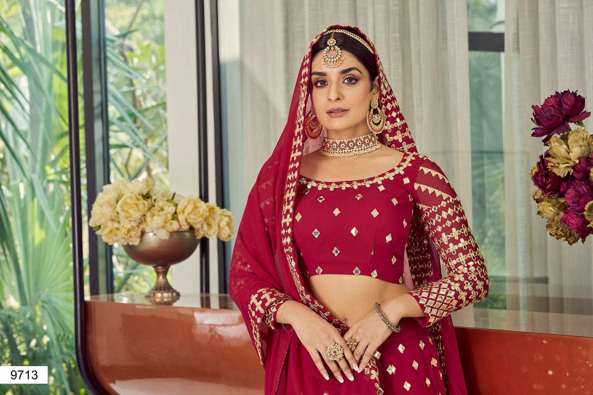 coral red color heavy designer lehenga choli - Joshindia
