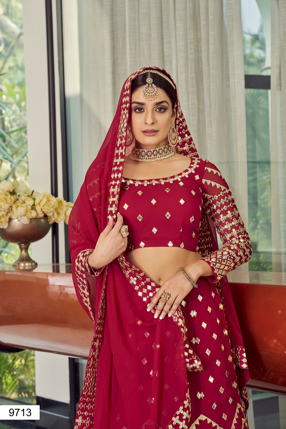 coral red color heavy designer lehenga choli - Joshindia
