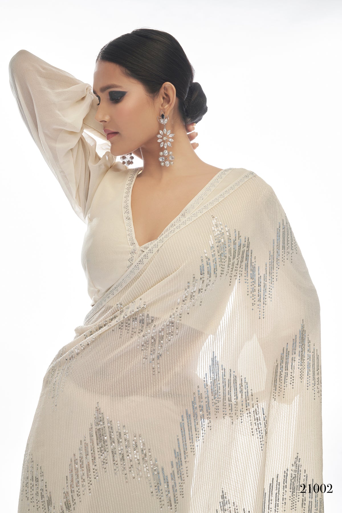 Beautiful White color bollywood sequin saree - Joshindia