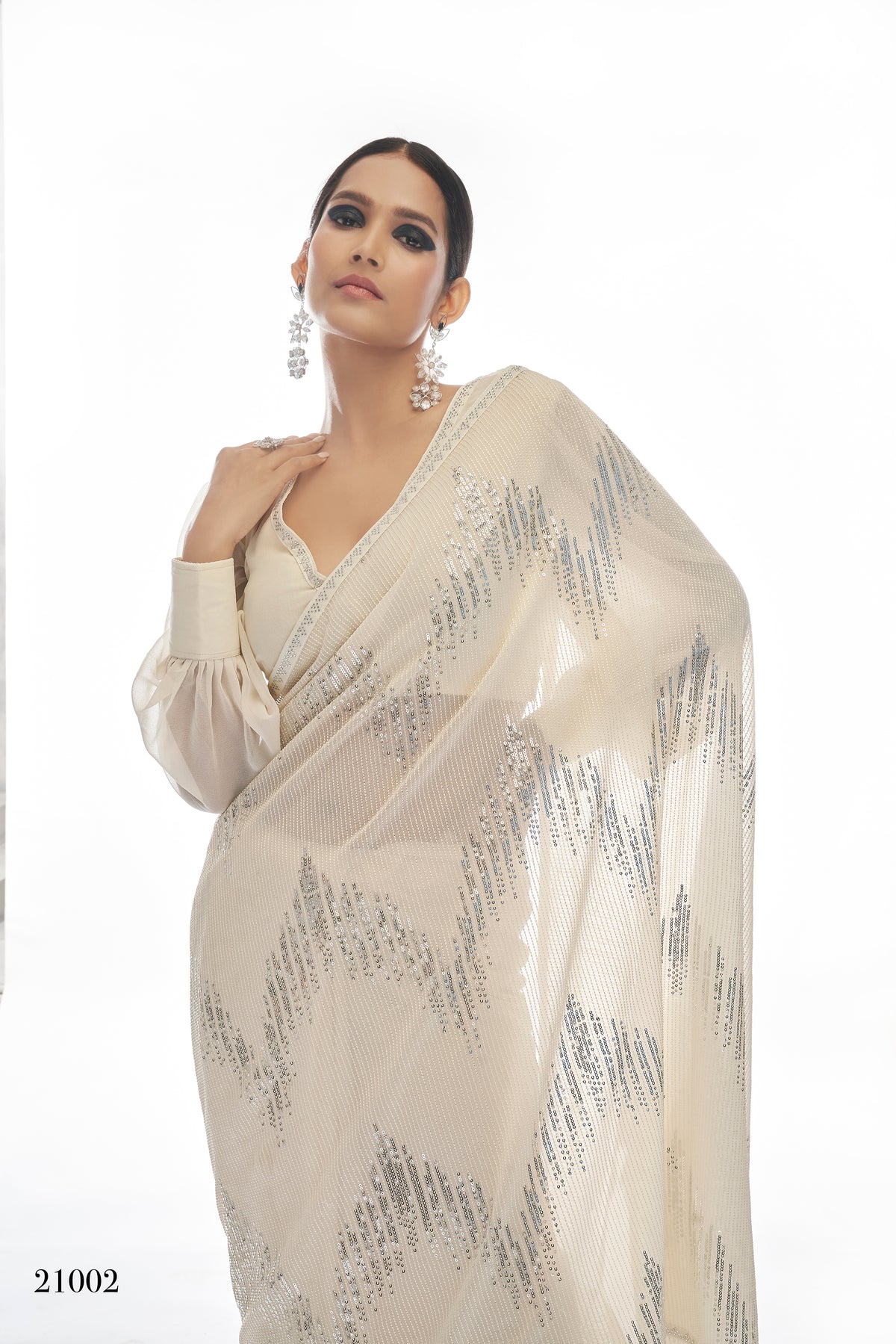 Beautiful White color bollywood sequin saree - Joshindia
