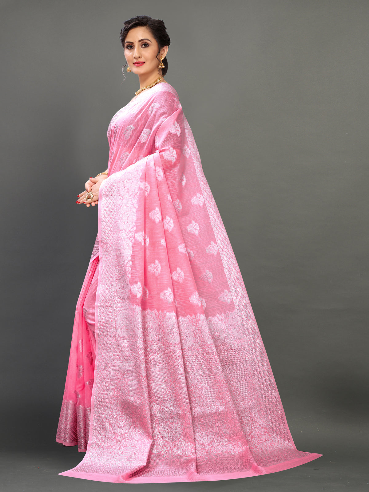 Pink color banarasi silk saree - Joshindia