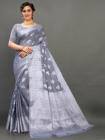 Grey color banarasi silk saree - Joshindia