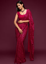 Pink designer sequins saree buy now - Joshindia