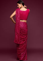 Pink designer sequins saree buy now - Joshindia