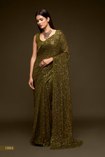 Mehendi green designer sequins saree for wedding and reception - Joshindia