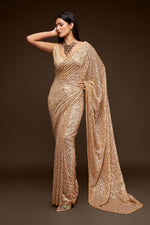 Golden designer sequin saree for wedding and reception - Joshindia