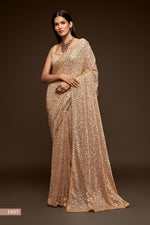 Golden designer sequin saree for wedding and reception - Joshindia