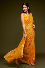 Yellow designer sequins saree for wedding and reception - Joshindia