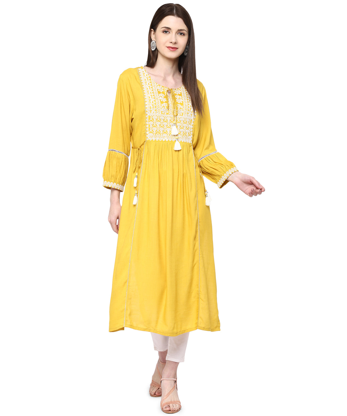 Amazing yellow color Lucknowi style kurta set buy now - Joshindia