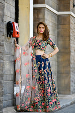 Navy blue color silk designer lehenga choli - Joshindia