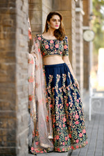 Navy blue color silk designer lehenga choli - Joshindia