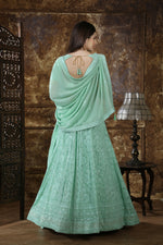 Mint green color lucknowi style georgette lehenga choli buy now - Joshindia
