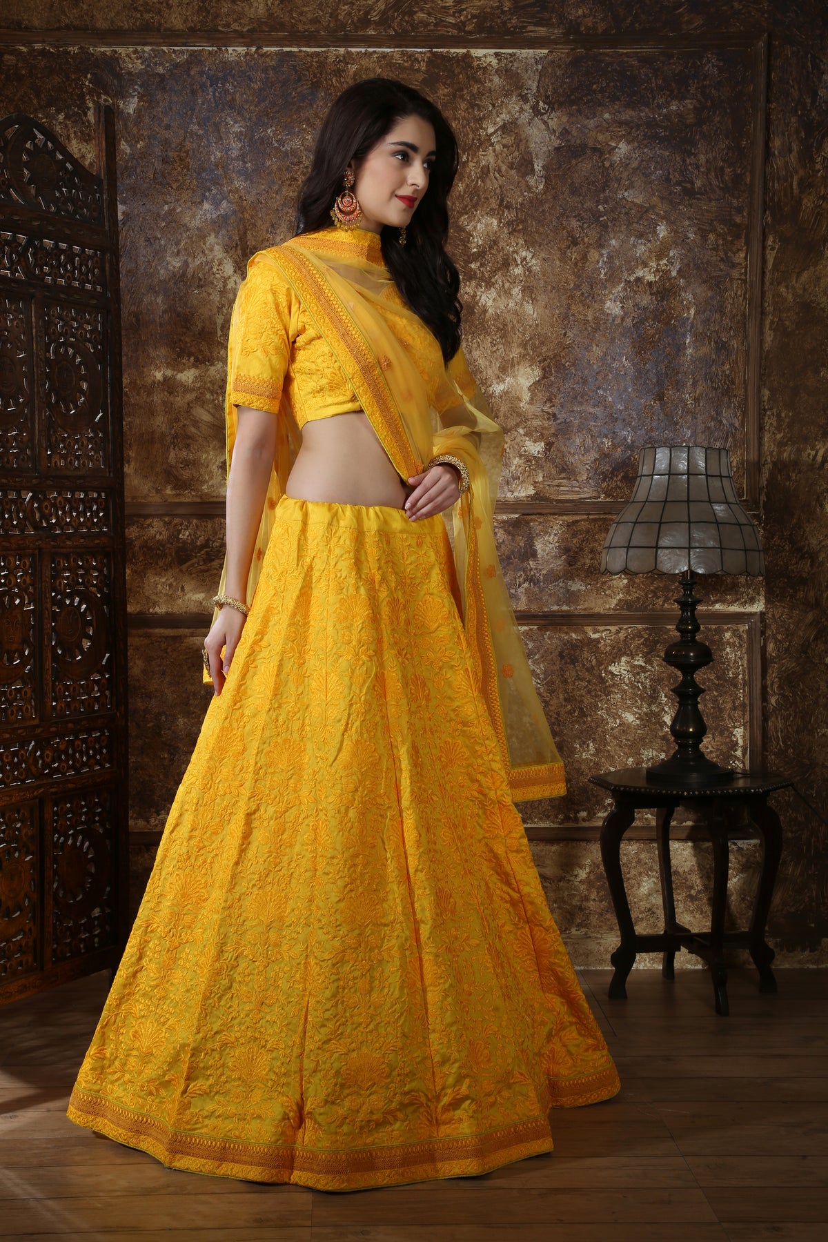 Yellow color designer lehenga choli for haldi function - Joshindia