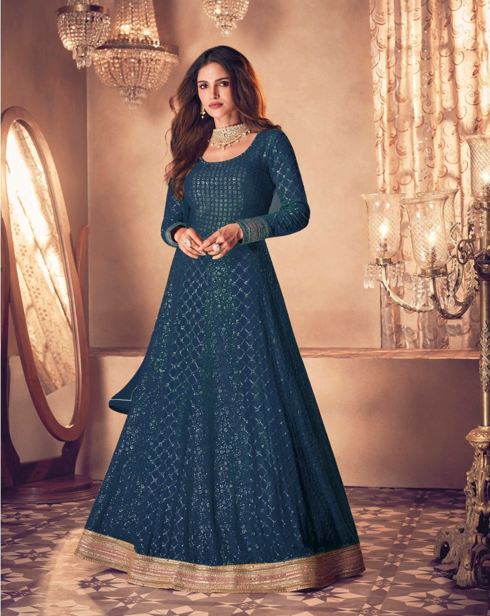 Blue color fancy designer gown for wedding functions – Joshindia