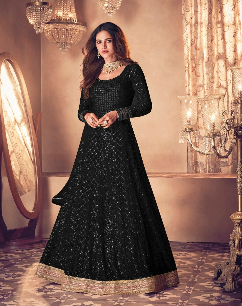 Black color fancy designer gown for wedding functions - Joshindia