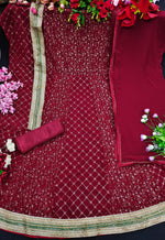 Maroon color fancy designer gown for wedding functions - Joshindia