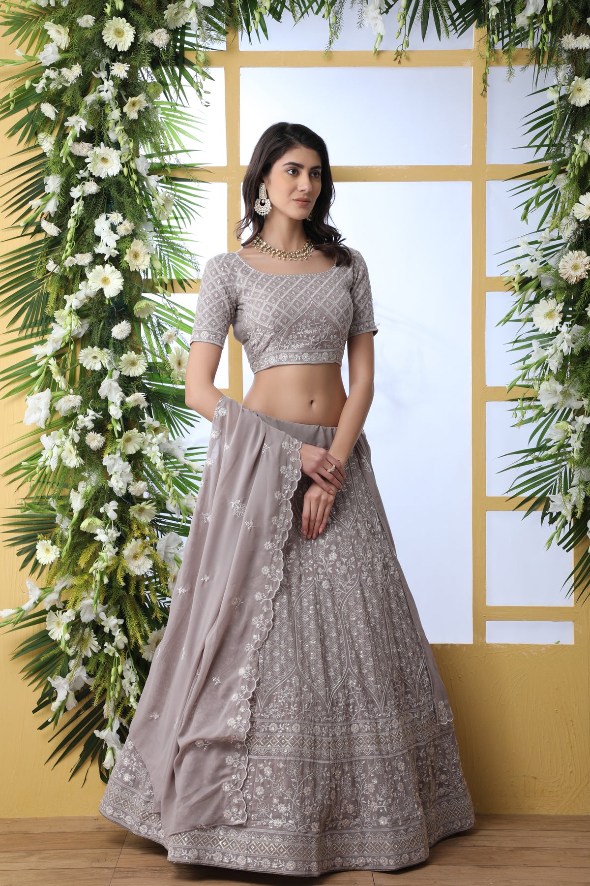 Grey color georgette designer lehenga choli buy now - Joshindia