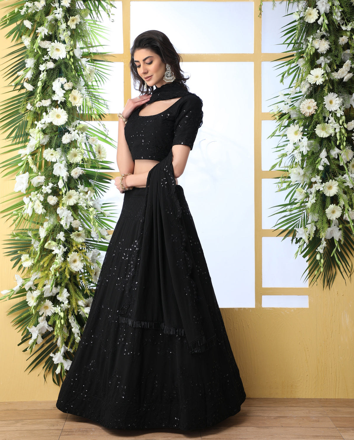 black color designer mirror work lehenga choli - Joshindia