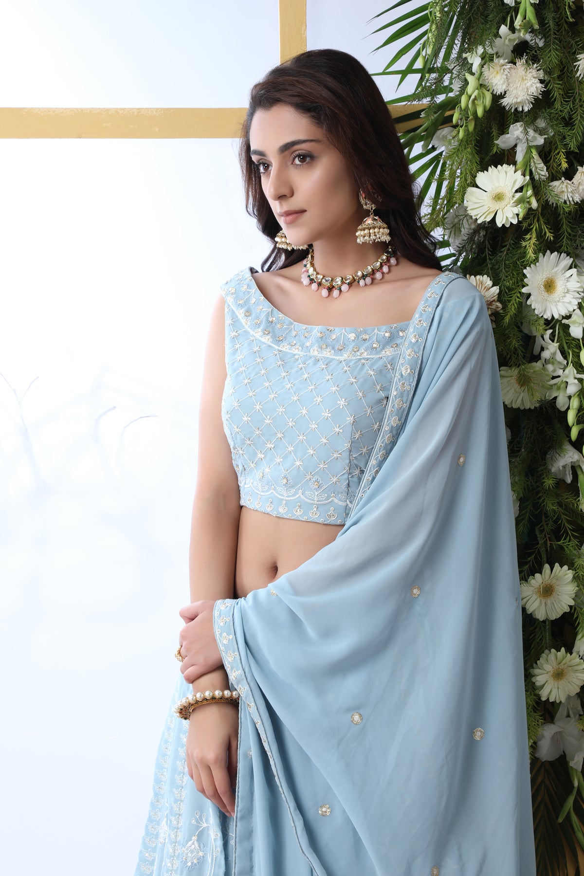 Sky blue color georgette designer lehenga choli buy now - Joshindia