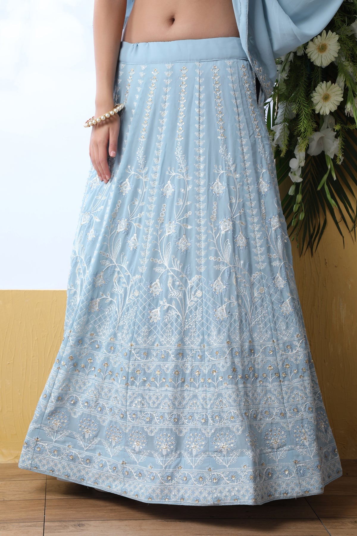 Sky blue color georgette designer lehenga choli buy now - Joshindia