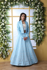 Sky blue color koti style lehenga choli for wedding party - Joshindia