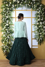 Green color crop top lehenga choli with shrug buy now - Joshindia