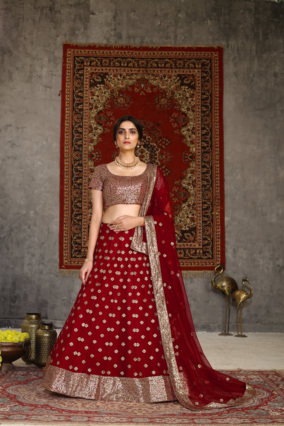 Buy red sequence designer lehenga choli online - Joshindia