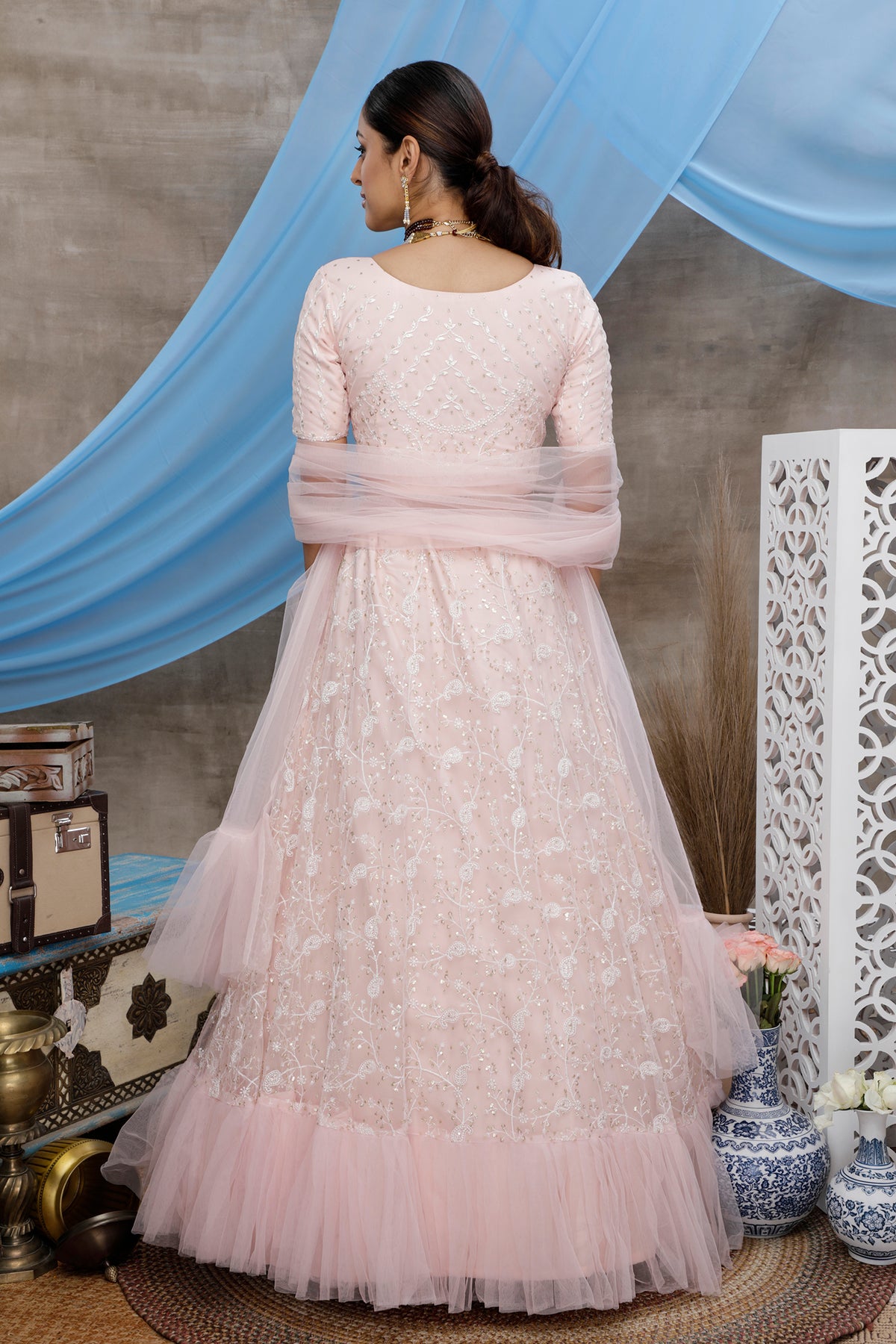 Pink color designer frill lehenga choli buy online - Joshindia