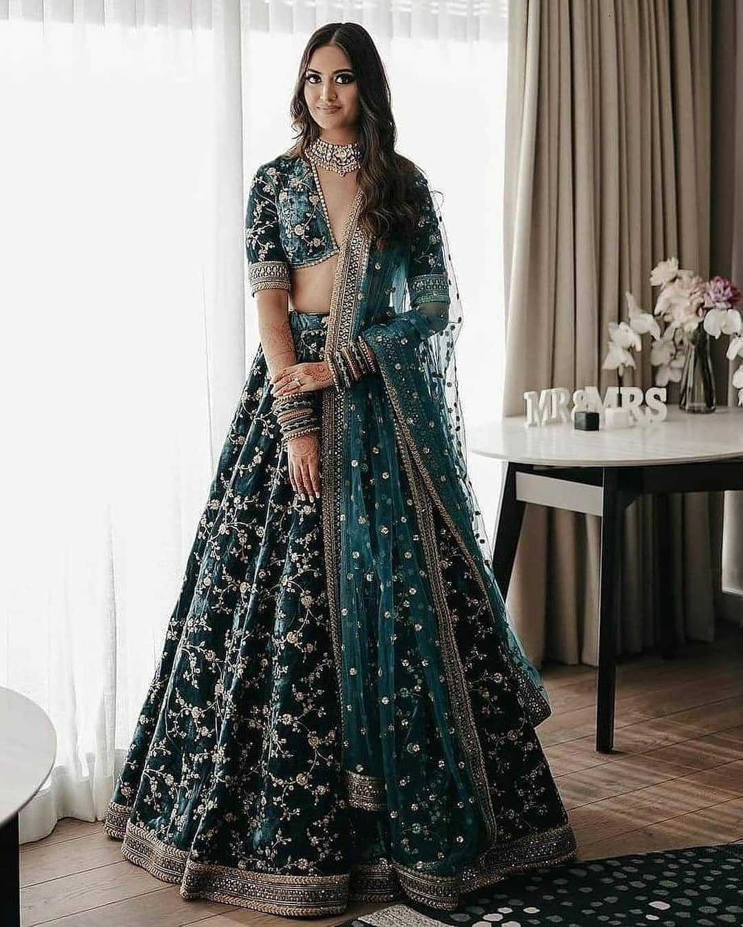Turcoish Blue Color Heavy Bridal Lehenga For Wedding Reception - Joshindia