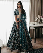 Turcoish Blue Color Heavy Bridal Lehenga For Wedding Reception - Joshindia