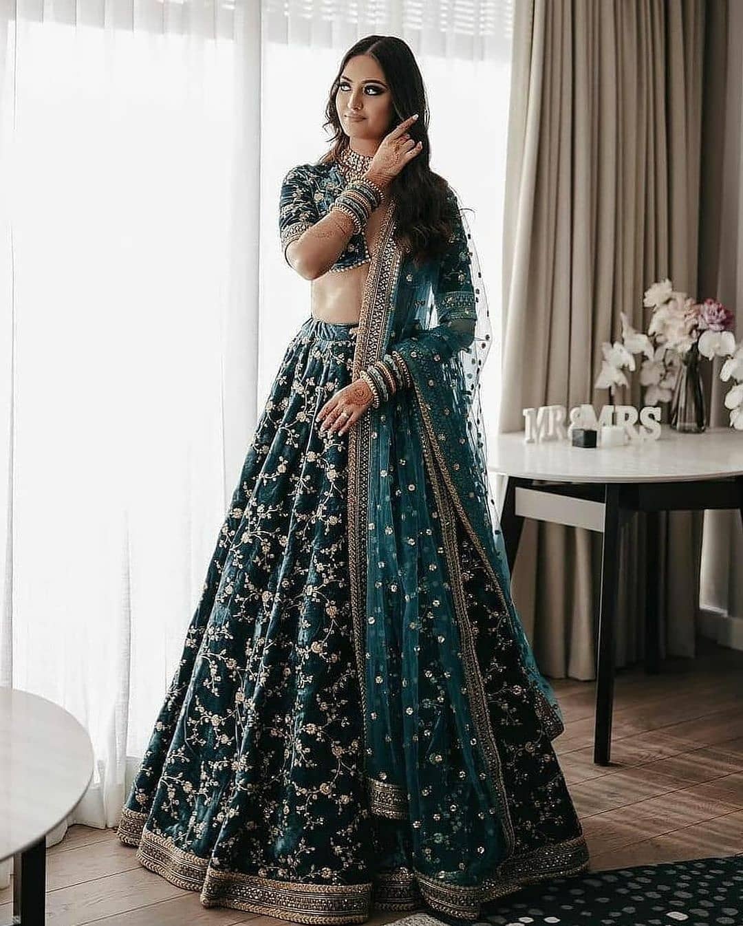 Turcoish Blue Color Heavy Bridal Lehenga For Wedding Reception - Joshindia