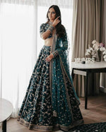 Turcoish Blue Color Heavy Bridal Lehenga For Wedding Reception - Joshindia