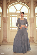 Grey Colour Georgette Lehenga Choli With Jacket For Wedding - Joshindia