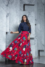 red and navy blue color digital lehenga choli - Joshindia