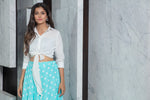 white and sky blue color digital lehenga choli - Joshindia